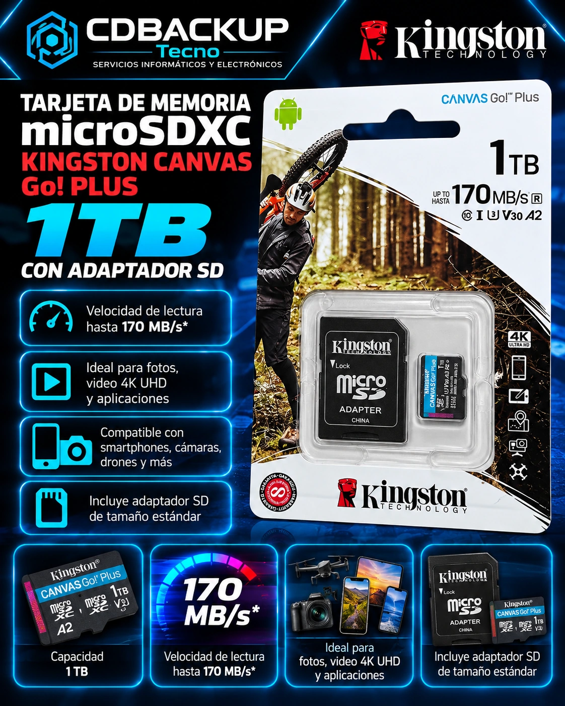 Kingston Canvas Go! Plus 1TB microSDXC 170MB/s – 4K UHD + Adaptador SD