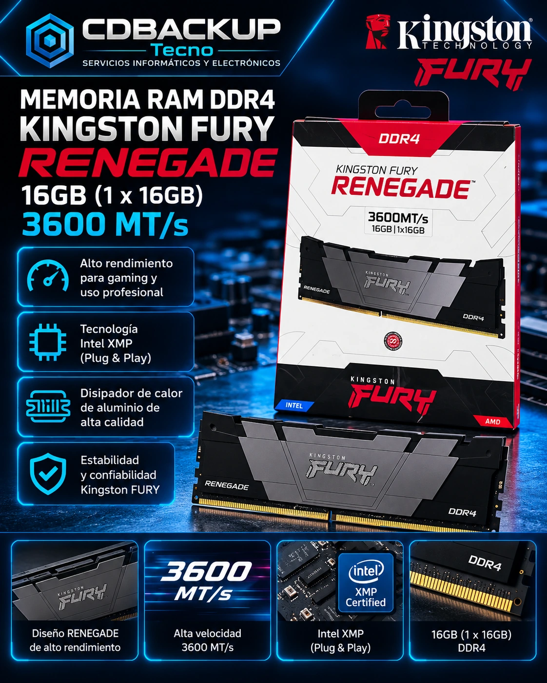 memoria RAM Kingston FURY Renegade DDR4 de 16 GB a 3600 MT/s