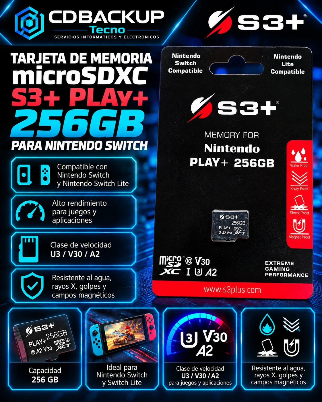 Memoria S3+ PLAY+ 256GB microSDXC para Nintendo Switch / Switch Lite