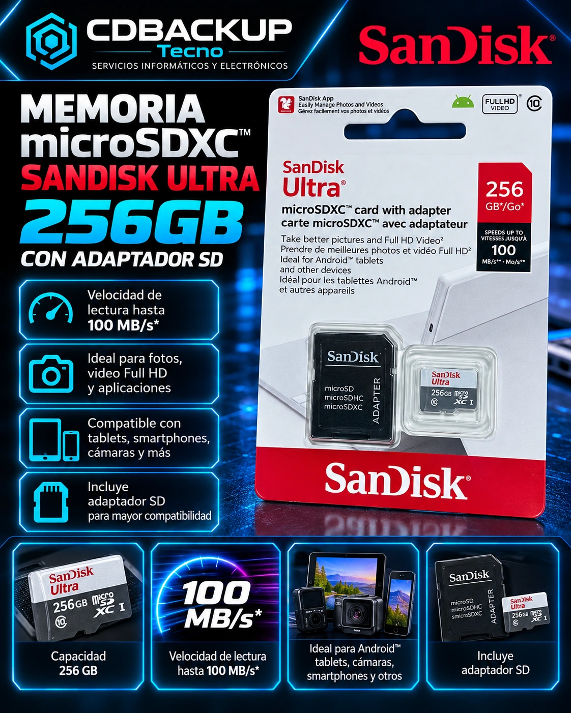 Tarjeta de memoria SanDisk Ultra microSDXC de 256 GB