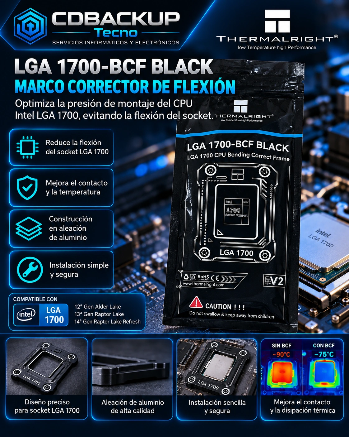 Thermalright LGA 1700-BCF Black V2 – Marco Antiflexión Intel CPU