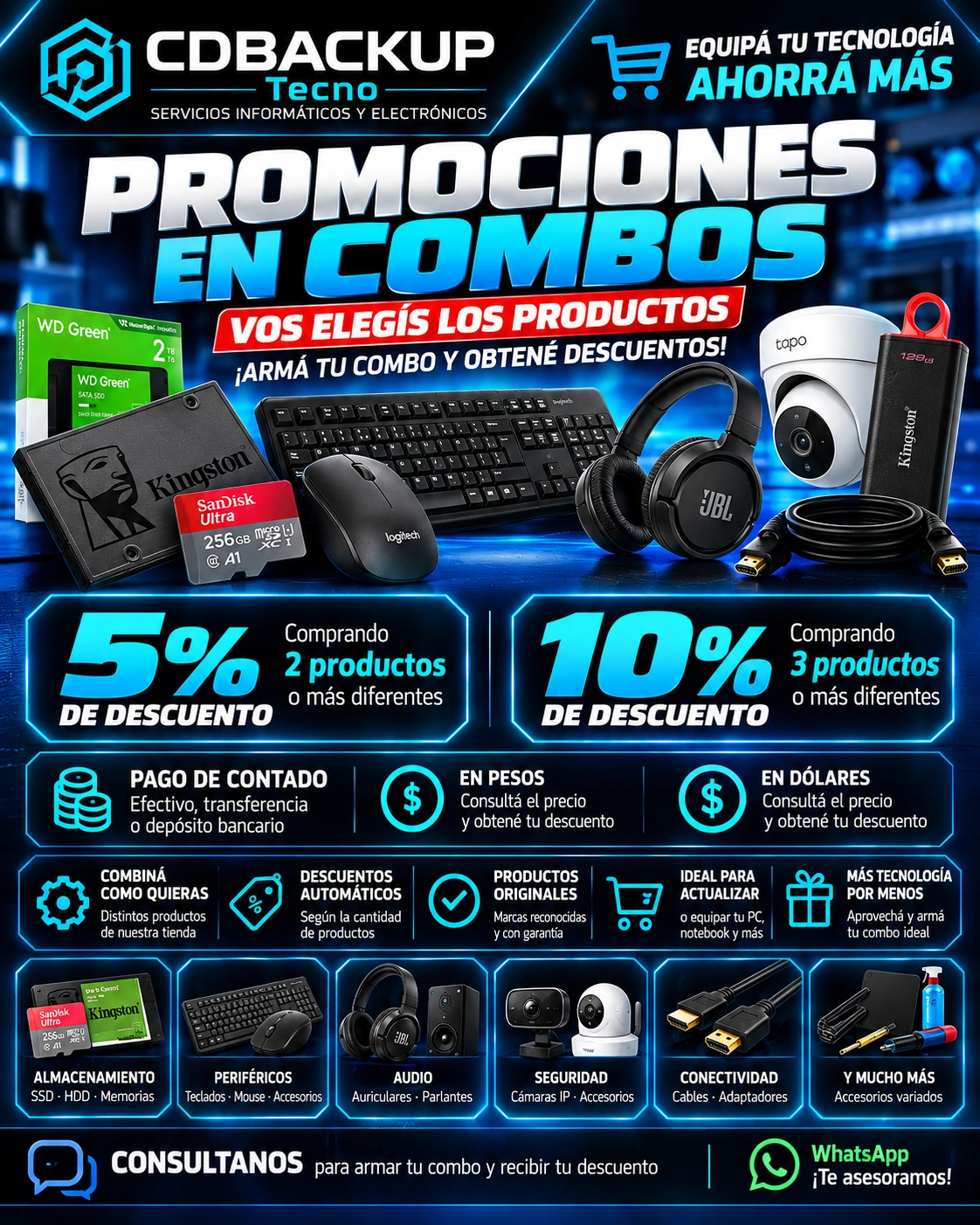 Promociones en combos CDBACKUP Tecno