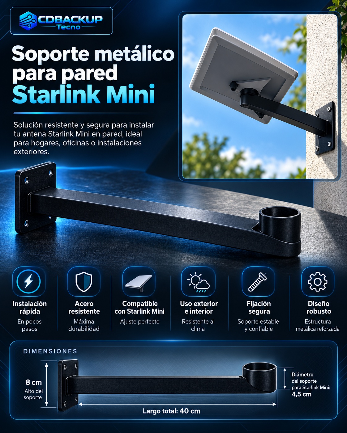 Soporte metálico para pared Starlink Mini