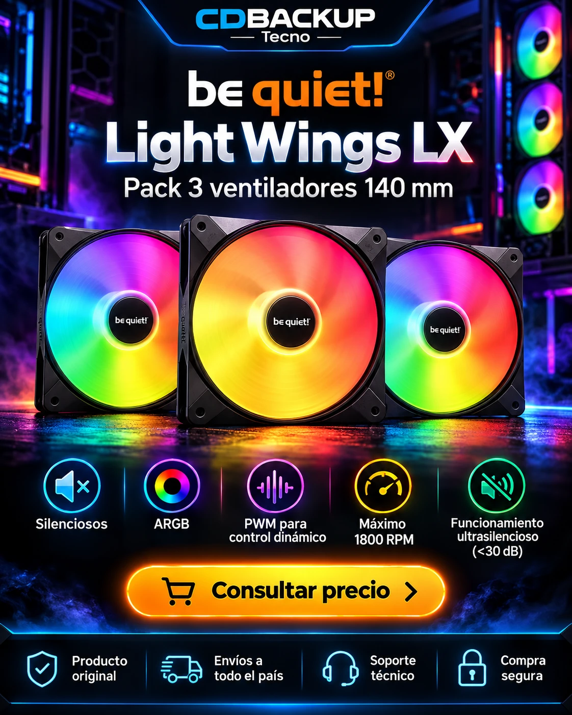 be quiet! Light Wings LX 140 mm Pack x3