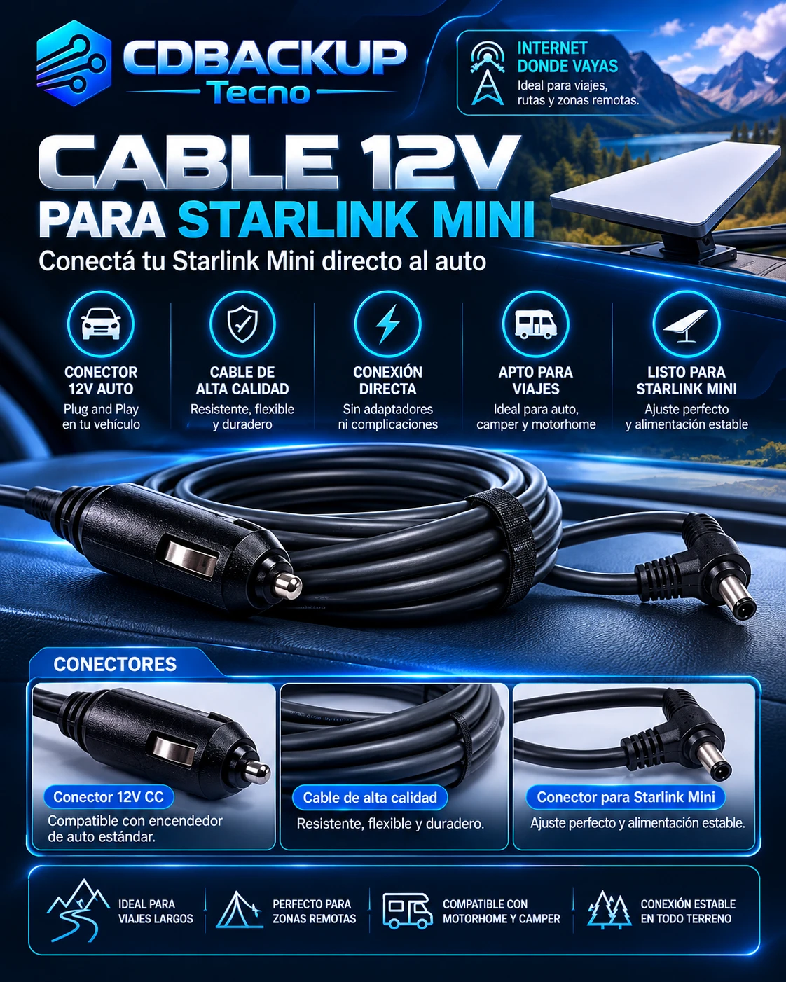 Cable 12 V para Starlink Mini