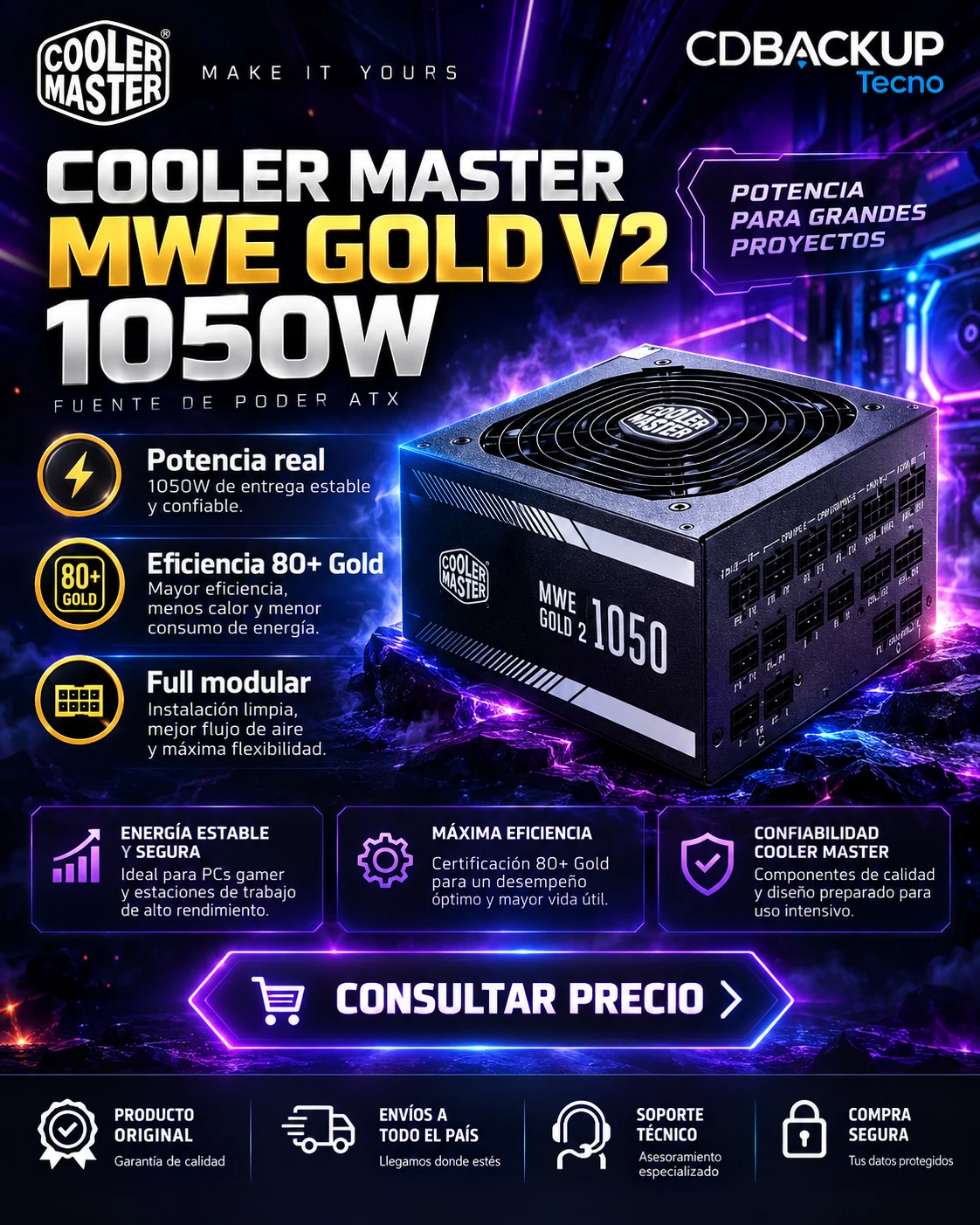 Fuente de Alimentacion Cooler Master MWE Gold V2 1050 W