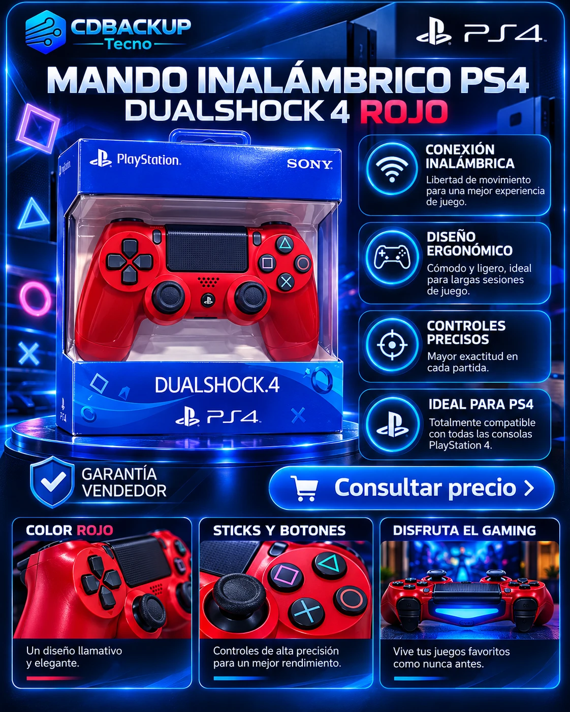 DualShock 4 PS4 rojo