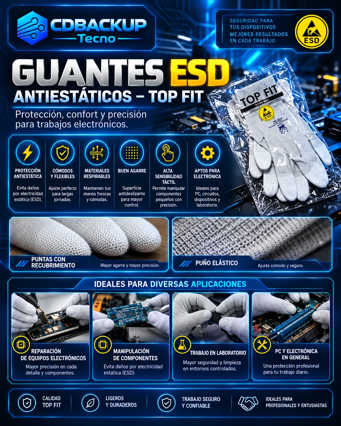 Guantes ESD antistáticos TOP FIT