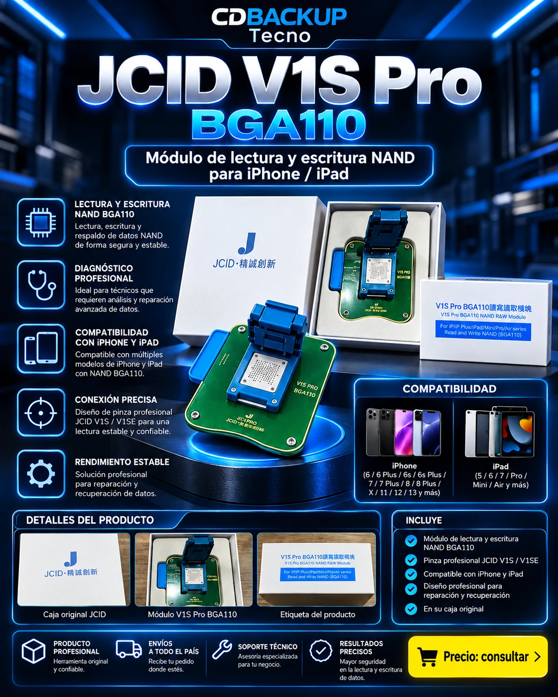 JCID V1S Pro BGA110 módulo NAND iPhone/iPad