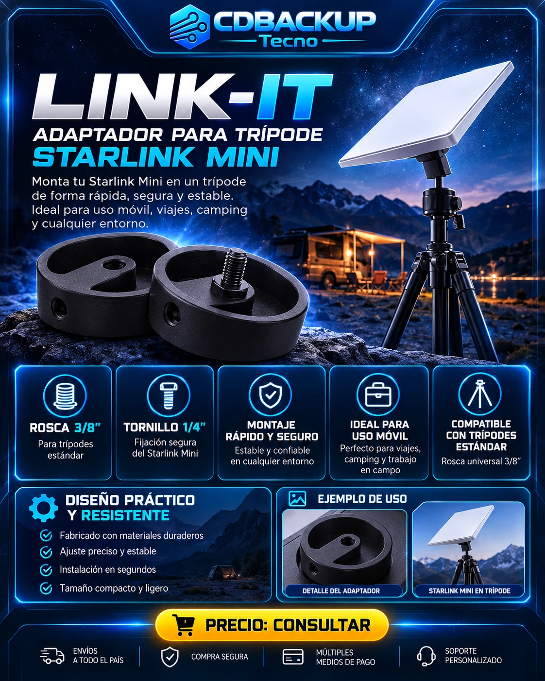Link-It adaptador para trípode Starlink Mini
