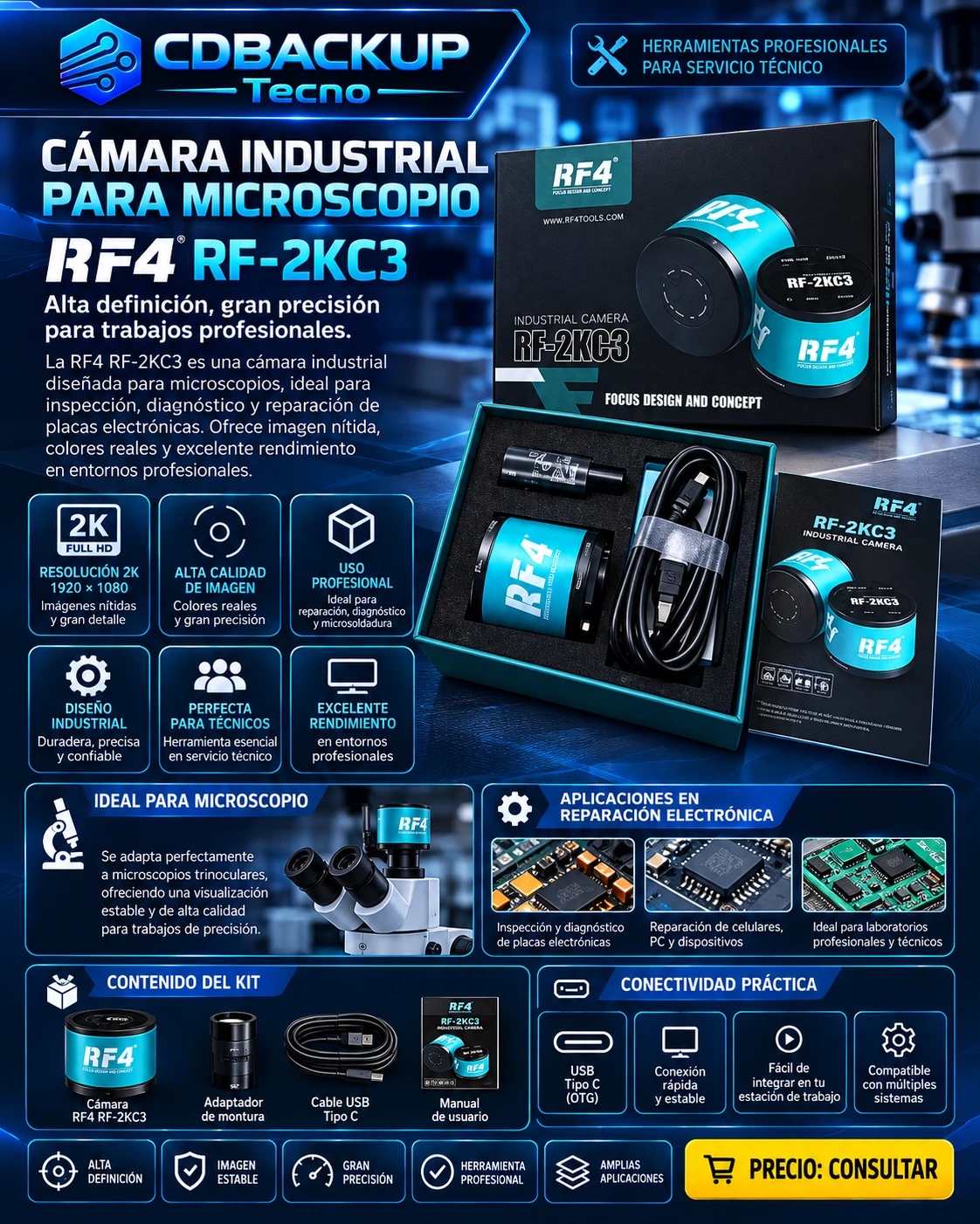 RF4-2KC3 cámara industrial para microscopio