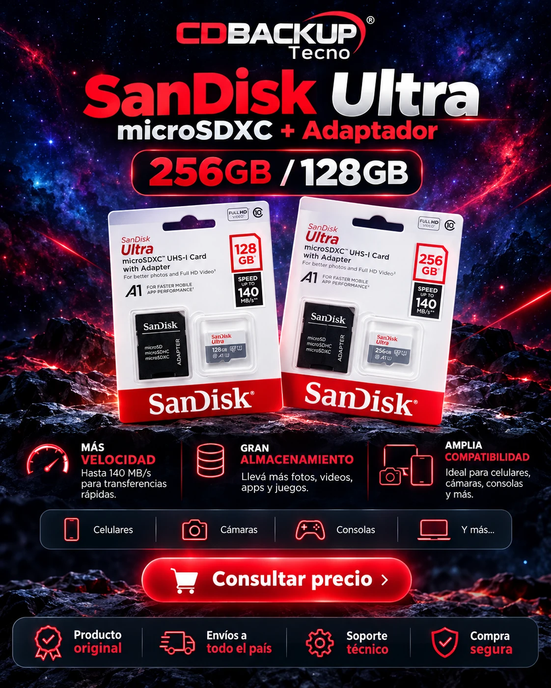 SanDisk Ultra microSD + adaptadores