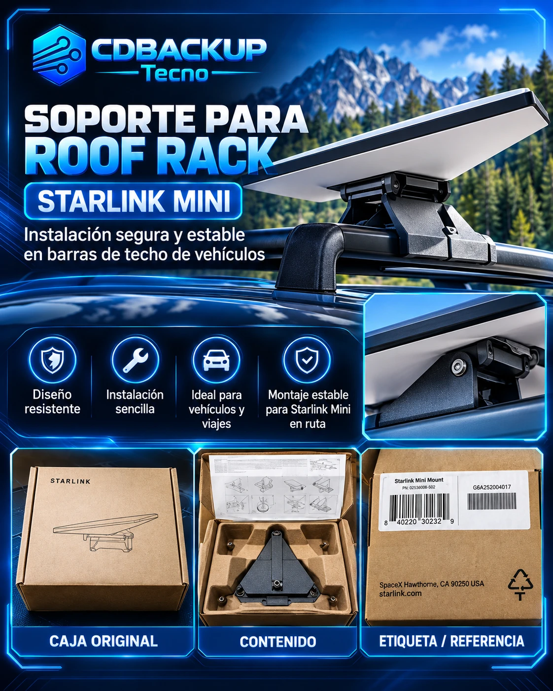 Soporte para roof rack Starlink Mini