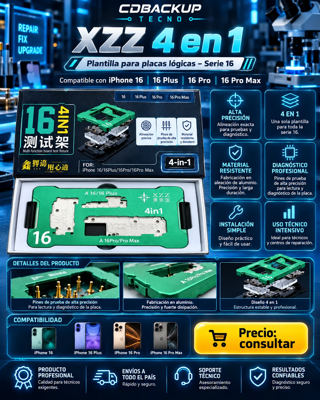 XZZ 4 en 1 main board layered test rack serie 16